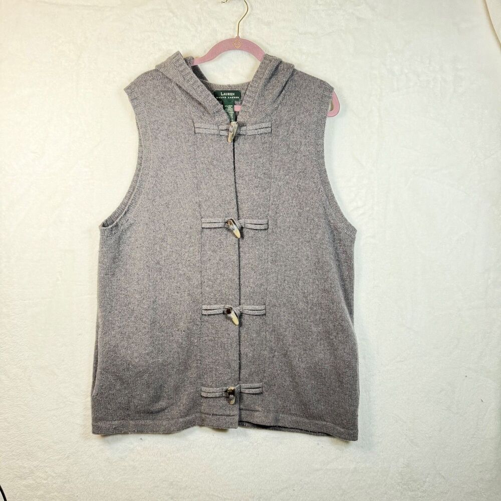 Vintage Lauren Ralph Lauren Hooded Toggle Sweater Vest Merino Cashmere Angora